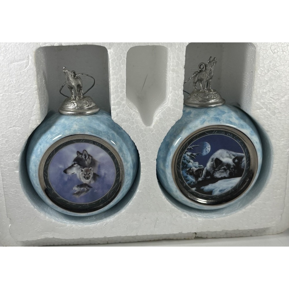 Bradford Editions 1997 Wolf Ornaments Spirit of the Wilderness Lot Of 2